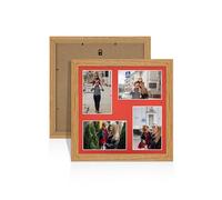 Alison Kingsgate Oak 12x12 Photo frames for multiple pictures -4 Apertures Collage Frame with Poppy Red Mount - Holds (4x) 6x4 Photos - Engineered Wood & Perspex
