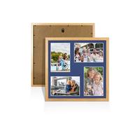 Alison Kingsgate Oak 12x12 Photo frames for multiple pictures - Collage Frame for 4 Pictures with Blue Mount - Holds (4x) 6x4 Photos - Engineered Wood & Perspex