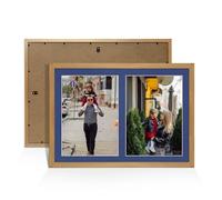 Alison Kingsgate Oak 20x14 Photo frames for multiple pictures - Collage Frame for 2 Pictures with Blue Mount - Holds (2x) A4 Photos - Engineered Wood & Perspex