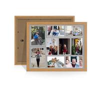 Alison Kingsgate Oak 20x16 Photo frames for multiple pictures -9 Apertures Collage Frame with Silver Mount - Holds (2x) 7x5 & (7x) 6x4 Photos - Engineered Wood & Perspex