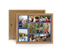 Alison Kingsgate Oak 20x16 Photo frames for multiple pictures - Collage Frame for 9 Pictures with Blue Mount - Holds (2x) 7x5 & (7x) 6x4 Photos - Engineered Wood & Perspex