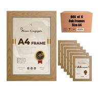 Alison Kingsgate Oak A4 Frames Pack of 6 - Clear Perspex Sheet & Wall Mounting Hooks - 21x30cm Oak Frames