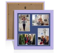 Alison Kingsgate Purple 12x12 Photo frames for multiple pictures - Collage Frame for 4 Pictures with Blue Mount - Holds (4x) 6x4 Photos - Engineered Wood & Perspex