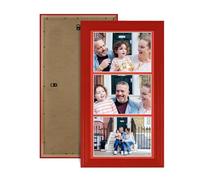 Alison Kingsgate Red 16x8 Photo frames for multiple pictures- 3 Apertures Collage Frame with Poppy Red Mount - Holds (3x) 7x5 Photos - Engineered Wood & Perspex