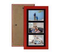 Alison Kingsgate Red 40x20cm Photo frames for multiple pictures - 3 Apertures Collage Frame with Black Mount - Holds (3x) 6x4 Photos - Engineered Wood & Perspex