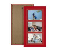 Alison Kingsgate Red 40x20cm Photo frames for multiple pictures - Collage Frame for 3 Pictures With Crimson Mount - Holds (3x) 6x4 Photos - Engineered Wood & Perspex