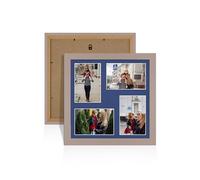 Alison Kingsgate Rose Gold 12x12 Photo frames for multiple pictures - Collage Frame for 4 Pictures With Blue Mount - Holds (4x) 6x4 Photos - Engineered Wood & Perspex