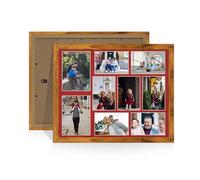 Alison Kingsgate Rustic Oak 20x16 Photo frames for multiple pictures - Collage Frame for 9 Pictures With Crimson Mount - Holds (2x) 7x5 & (7x) 6x4 Photos - Engineered Wood & Perspex