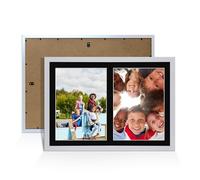 Alison Kingsgate Silver 20x14 Photo frames for multiple pictures - 2 Apertures Collage Frame with Black Mount - Holds (2x) A4 Photos - Engineered Wood & Perspex