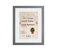 Alison Kingsgate Sleek Dark Grey 12x10 Frame With Mount For 10x8 Size (25.4 x 20.32cm) - Thin Dark Grey 12x10 Picture Frame With Mount with Safe Perspex Front & Wall Hanging Hooks - Handmade Frames