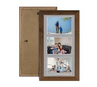 Alison Kingsgate Walnut 40x20cm Photo frames for multiple pictures - 3 Apertures Collage Frame with Silver Mount - Holds (3x) 6x4 Photos - Engineered Wood & Perspex