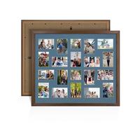Alison Kingsgate Walnut 80x70cm Photo frames for multiple pictures - 20 Apertures Collage Frame with Pompadour Mount - Holds (18x) 6x4 & (2x) 4x4 Photos - Engineered Wood & Perspex