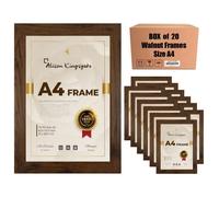Alison Kingsgate Walnut A4 Frame Multipack of 20 in Size 29.7x21cm box 20 a4 frames In Clear Perspex Sheet & Wall Mounted Hooks - A4 Certificate Frame Walnut (A4x 20 Pack Walnut)