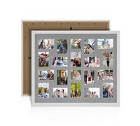 Alison Kingsgate White Ash 80x70cm Photo frames for multiple pictures - 20 Apertures Collage Frame with Mid Grey Mount- Holds (18x) 6x4 & (2x) 4x4 Photos - Engineered Wood & Perspex