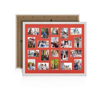 Alison Kingsgate White Ash 80x70cm Photo frames for multiple pictures - 20 Apertures Collage Frame with Poppy Red Mount- Holds (18x) 6x4 & (2x) 4x4 Photos - Engineered Wood & Perspex