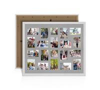 Alison Kingsgate White Ash 80x70cm Photo frames for multiple pictures - Collage Frame for 20 Pictures With Silver Mount - Holds (18x) 6x4 & (2x) 4x4 Photos - Engineered Wood & Perspex