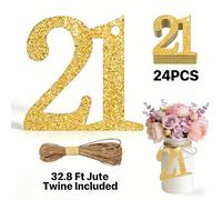 ALISSAR 24PCS Gold 21st Number Tags with 32.8 Ft Jute Twine - 21st Birthday Decorations, 21st Anniversary Party Supplies, Mason Jar Centerpieces, Gift Wrapping & Table Decor Kit