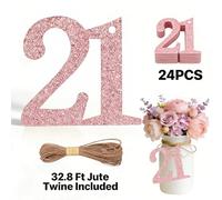 ALISSAR 24PCS Rose Gold 21st Number Tags with 32.8 Ft Jute Twine - 21st Birthday Decorations, 21st Anniversary Party Supplies, Mason Jar Centerpieces, Gift Wrapping & Table Decor Kit