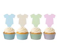ALISSAR 36 Pcs Blue Pink & Sage Green Gingham Cupcake Toppers - Baby Shower Decorations for Boys Girls & Gender Neutral, Bodysuit & Cake Toppers Set, Diaper Cake Decor, Gender Reveal Party Supplies