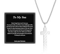 Alissl American Flag Cross Necklace for Men, 17+2 Inch 316L Stainless Steel Chain Pendant - Bible Verse Christian Religious Inspirational Jewelry Gift for Him Men Grandson Son, Middle, Stainless Steel