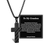 Alissl American Flag Cross Necklace for Men, 17+2 Inch 316L Stainless Steel Chain Pendant - Bible Verse Christian Religious Inspirational Jewelry Gift for Him Men Grandson Son, Middle, Stainless Steel