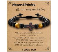 Alissl Baseball Cross Bracelet for Boys, Blue/Gold/Yellow Tiger Eye Natural Stone Bracelet Adjustable, Baseball Gifts for Boys Son Grandson Graduation Gifts for Teens, 6-10In, Stone, tiger eye