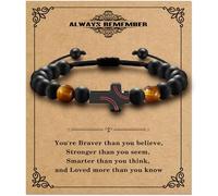 Alissl Baseball Cross Bracelet for Boys, Blue/Gold/Yellow Tiger Eye Natural Stone Bracelet Adjustable, Baseball Gifts for Boys Son Grandson Graduation Gifts for Teens, 6-10In, Stone, tiger eye