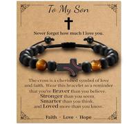 Alissl Baseball Cross Bracelet for Boys, Blue/Gold/Yellow Tiger Eye Natural Stone Bracelet Adjustable, Baseball Gifts for Boys Son Grandson Graduation Gifts for Teens, 6-10In, Stone, tiger eye