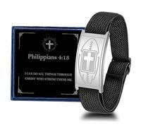 Alissl Baseball/Football/Soccer/Basketball Cross Bracelet Gifts Elastic Strap Stainless Steel Adjustable Bible Verse Bracelets Baptism Christian Jewelry Graduation Gifts, Basketball, Stainless Steel