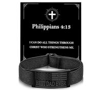 Alissl BEST DAD EVER Bracelet for Men, Christian Gifts for Dad Engraved Bible Verse Scripture Adjustable Stretch Stainless Steel Religious Bracelet Fathers Day Birthday Gift for Dad from Daughter