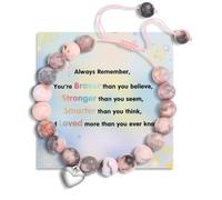 Alissl Birthday Gifts for Girls, Pink Natural Stone Adjustable Bracelet with Cute Heart - Cute Charm Bracelet for Teen Girls Age 4-12 - Christmas Gifts for Girls