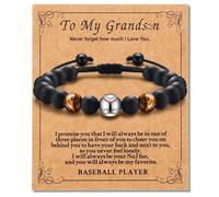 Alissl Bracelet for Boy, Soccer Football Basketball Baseball Gifts Bracelet Brings Health Safety and Happiness as Birthday Graduation for Kids Son Grandson, 6-10In, Stone