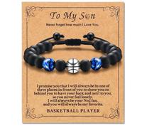 Alissl Bracelet for Boy, Soccer Football Basketball Baseball Gifts Bracelet Brings Health Safety and Happiness as Birthday Graduation for Kids Son Grandson, 6-10In, Stone