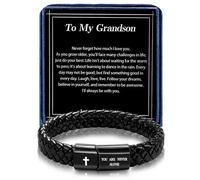Alissl Christian Black Leather Bracelet for Men Religious Braided Bracelets Christmas Birthday Bracelet Gifts for Man Dad Husband, 8.2, Leather, no gemstone