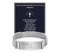 Alissl Christian Bracelet for Women Cross Jewelry with Bible Verse Inspirational Faith Religious Prayer Scripture Gift for Baptism Communion Church, M, Stainless Steel, no gemstone