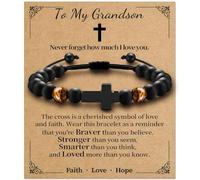 Alissl Cross Bracelet for Boys Adjustable, Blue/Gold/Yellow Tiger Eye Bracelet Natural Stone Brings Happiness, Christmas Christian Baptism Birthday Gifts for Son Grandson,Easter Gifts for Teens, 6