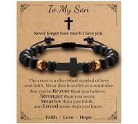 Alissl Cross Bracelet for Boys Adjustable, Blue/Gold/Yellow Tiger Eye Bracelet Natural Stone Brings Happiness, Christmas Christian Baptism Birthday Gifts for Son Grandson,Easter Gifts for Teens, 6