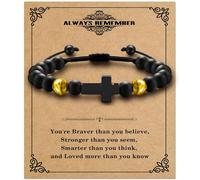 Alissl Cross Bracelet for Boys Adjustable, Blue/Gold/Yellow Tiger Eye Bracelet Natural Stone Brings Happiness, Christmas Christian Baptism Birthday Gifts for Son Grandson,Easter Gifts for Teens, 6