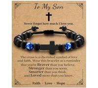 Alissl Cross Bracelet for Boys Adjustable, Blue/Gold/Yellow Tiger Eye Bracelet Natural Stone Brings Happiness, Christmas Christian Baptism Birthday Gifts for Son Grandson,Easter Gifts for Teens, 6