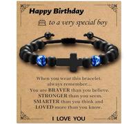 Alissl Cross Bracelet for Boys Adjustable, Blue/Gold/Yellow Tiger Eye Bracelet Natural Stone Brings Happiness, Christmas Christian Baptism Birthday Gifts for Son Grandson,Easter Gifts for Teens, 6
