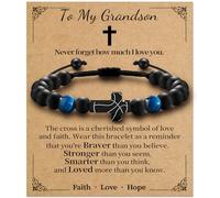 Alissl Cross Bracelet for Boys, Blue/Gold/Yellow Tiger Eye Natural Stone Beaded Cross Bracelet Adjustable, Lucky Charm Basketball Easter Gifts for Teens Son Grandson Man, 6-10In, Stone, tiger eye