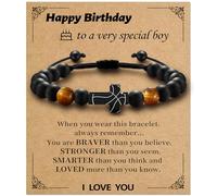 Alissl Cross Bracelet for Boys, Blue/Gold/Yellow Tiger Eye Natural Stone Beaded Cross Bracelet Adjustable, Lucky Charm Basketball Easter Gifts for Teens Son Grandson Man, 6-10In, Stone, tiger eye