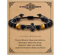 Alissl Cross Bracelet for Boys, Blue/Gold/Yellow Tiger Eye Natural Stone Beaded Cross Bracelet Adjustable, Lucky Charm Basketball Easter Gifts for Teens Son Grandson Man, 6-10In, Stone, tiger eye