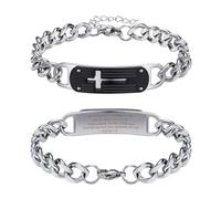 Alissl Cross Bracelet for Women Men Lightweight Stainless Steel Cool Cuban Cross Chain Link Bracelets Bible Verse Christian Jewelry Graduation Gifts (7+1.7 Inches) Sliver & Black, Joshua 1:9