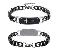 Alissl Cross Bracelet for Women Men Lightweight Stainless Steel Cool Cuban Cross Chain Link Bracelets Bible Verse Christian Jewelry Graduation Gifts (7+1.7 Inches) Sliver & Black, Joshua 1:9