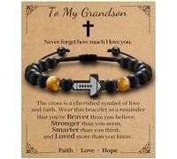 Alissl Cross Bracelets for Teens Boys Kids Football Faith Beacelet Tiger Eye Beaded Adjustable Bracelet Unique Gift Ideas for Confirmation Easter Gifts for Mens Kids Boys, 6-10In, Stone, tiger eye