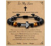 Alissl Cross Bracelets for Teens Boys Kids Football Faith Beacelet Tiger Eye Beaded Adjustable Bracelet Unique Gift Ideas for Confirmation Easter Gifts for Mens Kids Boys, 6-10In, Stone, tiger eye