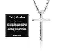 Alissl Cross Necklace for Men Boys, 316L Stainless Steel Pendant Chain Bible Verse Religious Christian inspirational Gift for Prayer First Communion Confirmation Christmas, S, Stainless Steel, No