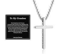 Alissl Cross Necklace for Men Boys, 316L Stainless Steel Pendant Chain Bible Verse Religious Christian inspirational Gift for Prayer First Communion Confirmation Christmas, S, Stainless Steel, No