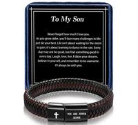 Alissl Leather Bracelet for Men Dad Husband Boyfriend Son Grandson Gift, Braided Black Leather Bracelet with Stainless Steel Engraved Joshua Scripture You are Never Alone Jewelry, 8.2inch, Leather, no